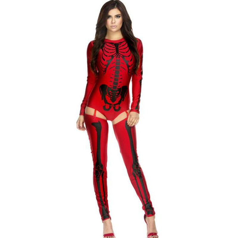 Halloween Cosplay Costume Skull Zombie Uniform in Black White colorway