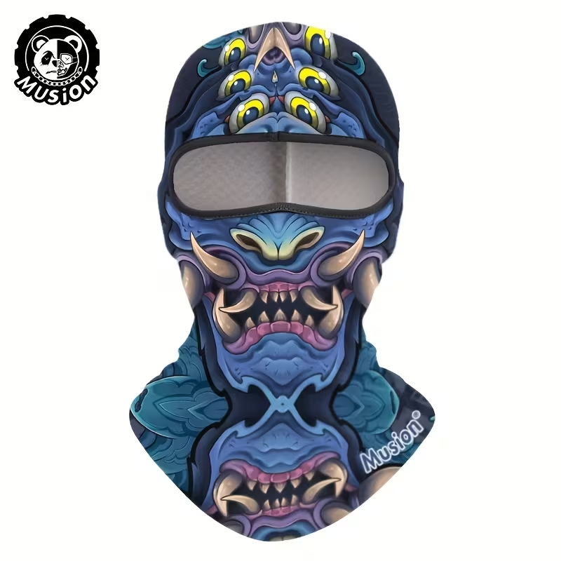 Musion full-face balaclava with blue demon monster graphic print and eye cutout